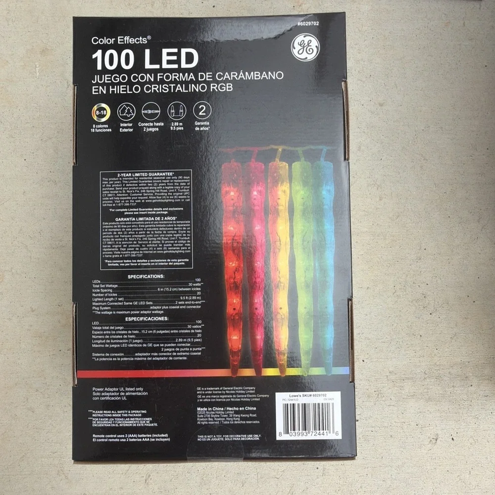 GE Color Effects 100 LED RGB Ice Crystal 20 Count Icicle Set